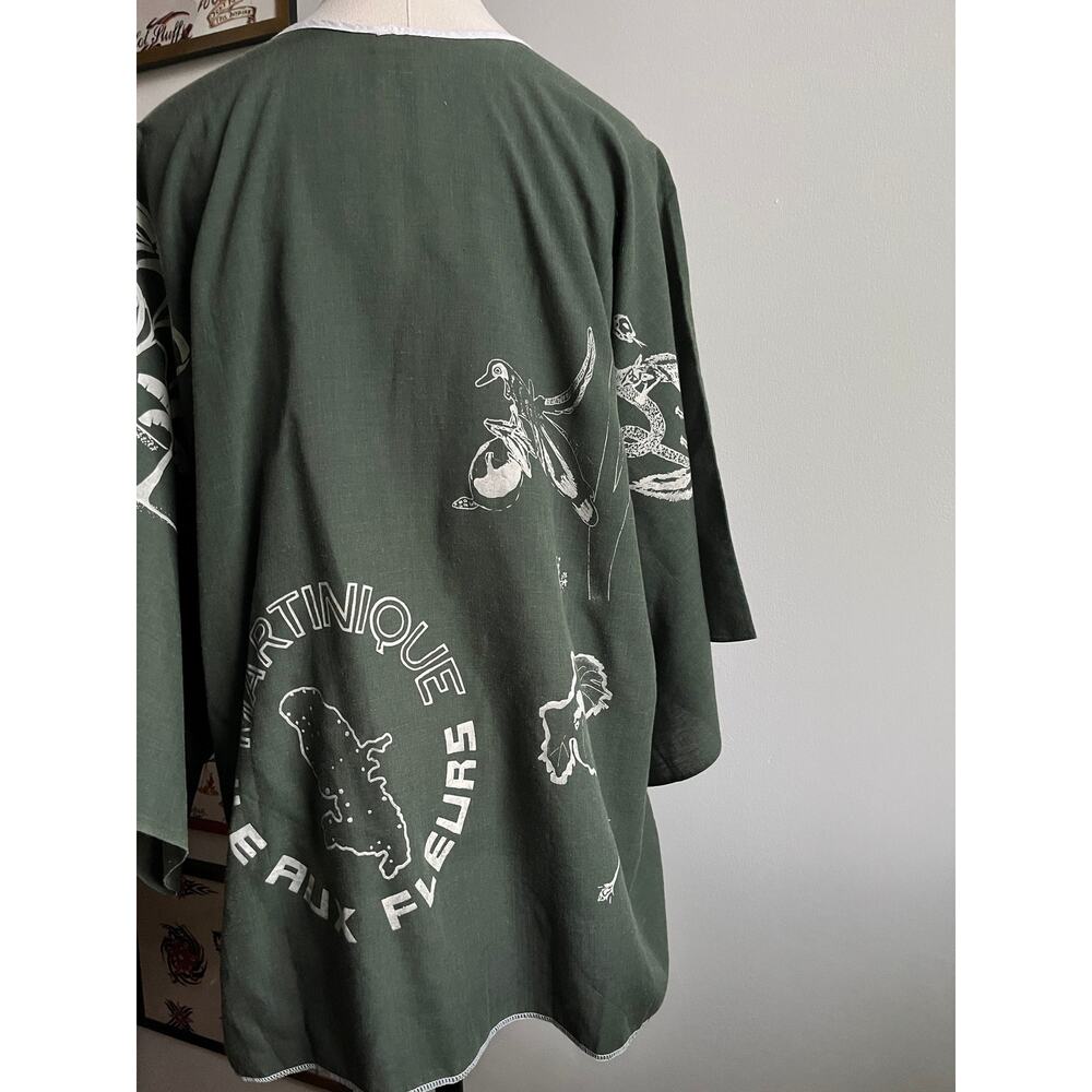 Vintage 90s Bell Sleeve Tunic | Ile Aux Fleurs Map Print | Flared Sleeves | M–XL - Picture 9 of 9